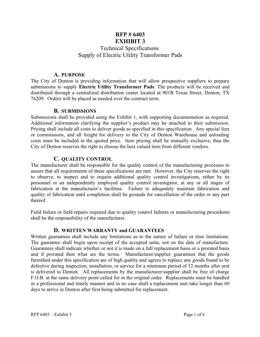 Supply of Electric Utility Transformer Pads