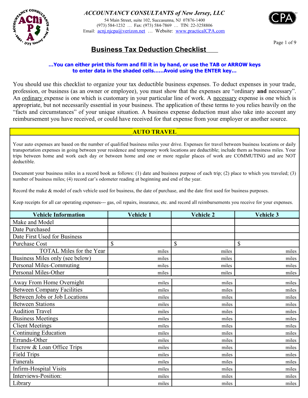 Income Tax Deduction Checklist REALTORS