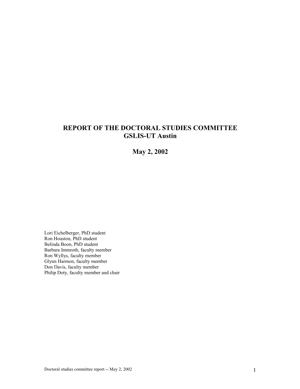 Interim Report of the Doctoral Studies Committee