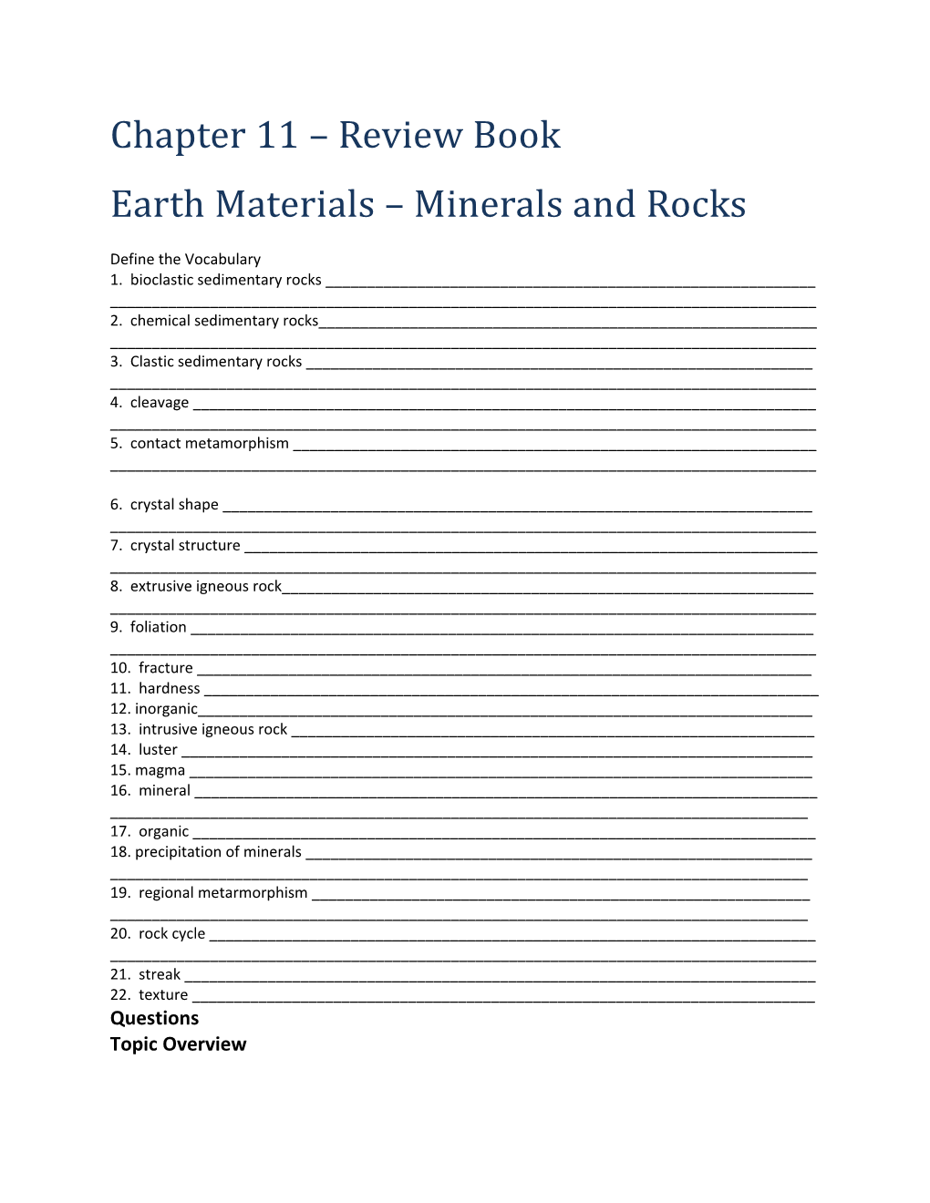 Earth Materials Minerals and Rocks