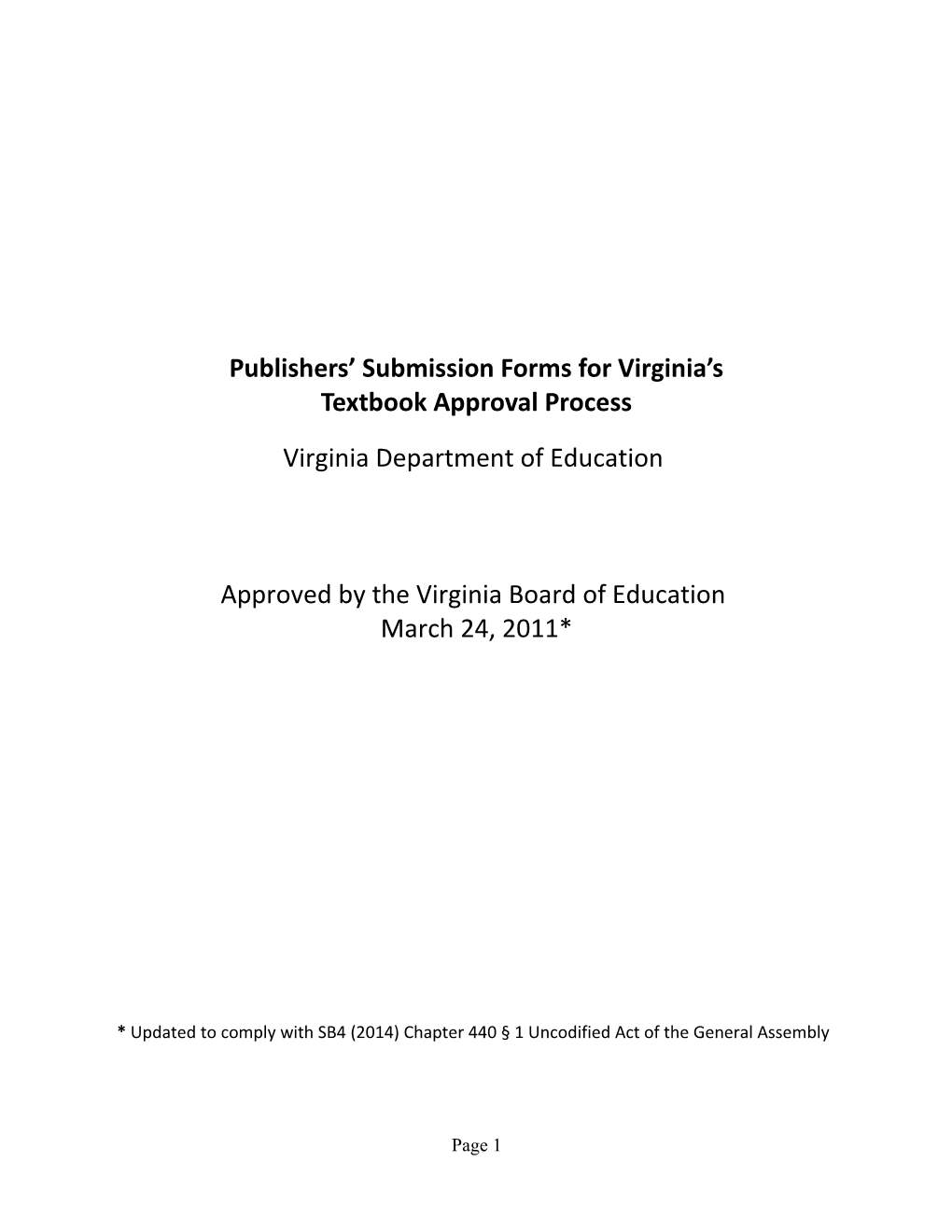Publishers Submission Forms for Virginia S Textbook Approval Process