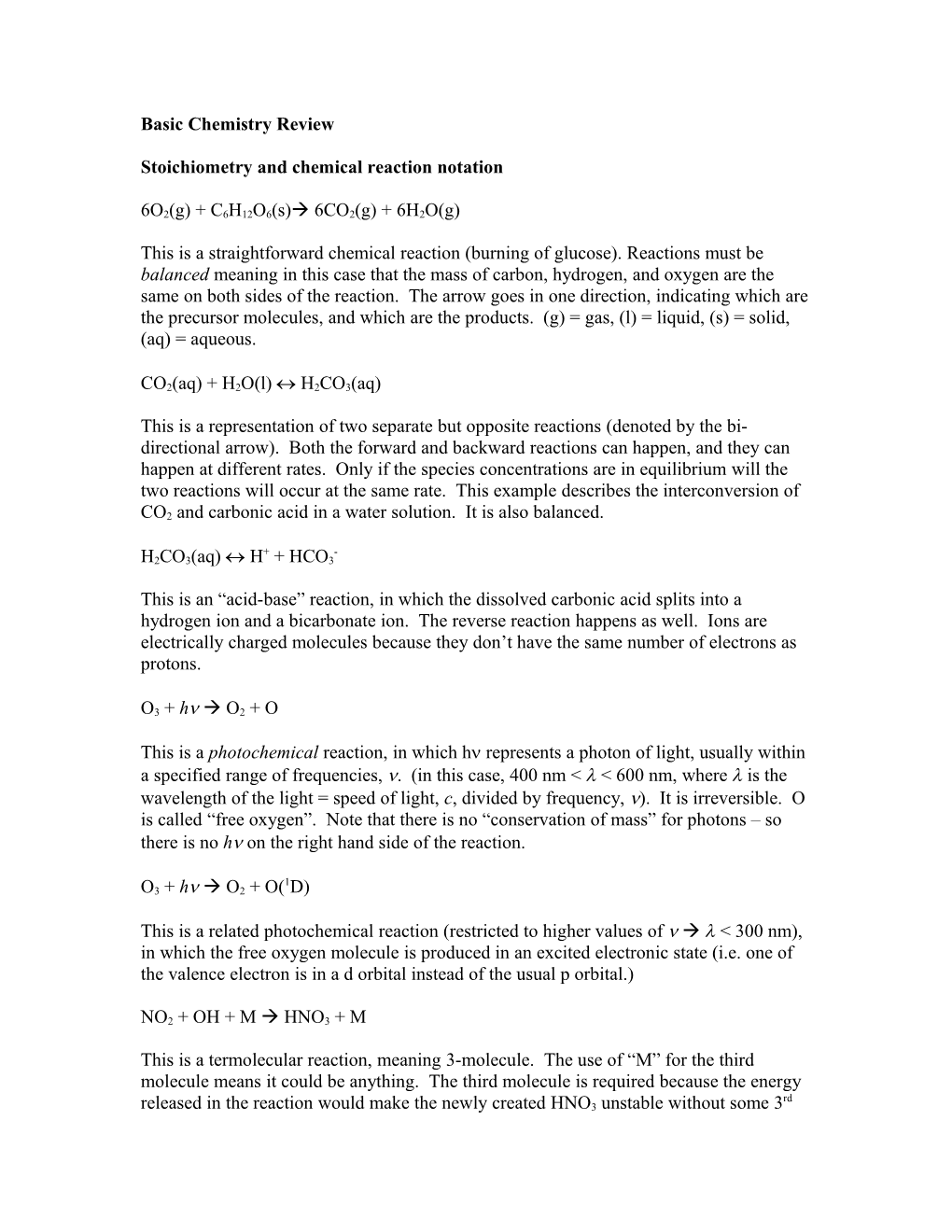 Stoichiometry and Chemical Reaction Notation