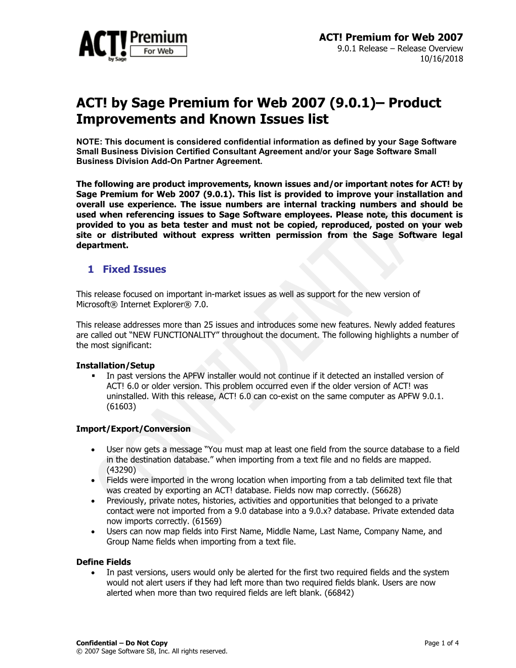 ACT! Premium for Web - Known Issues List