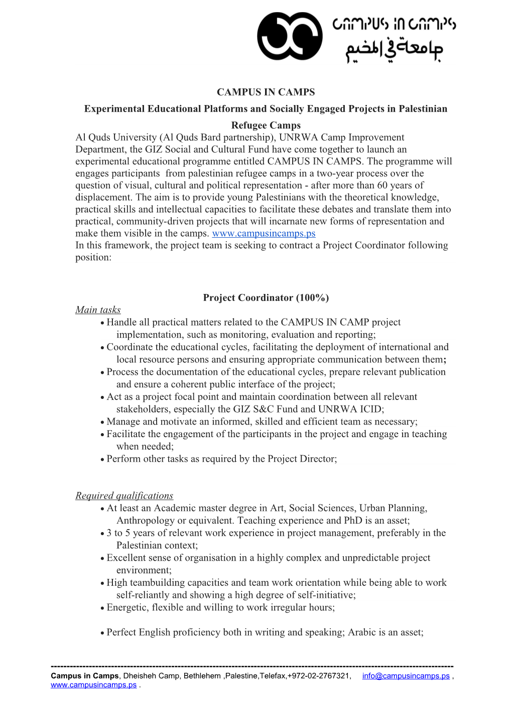 Experimental Educational Platforms and Socially Engaged Projects in Palestinian Refugee Camps