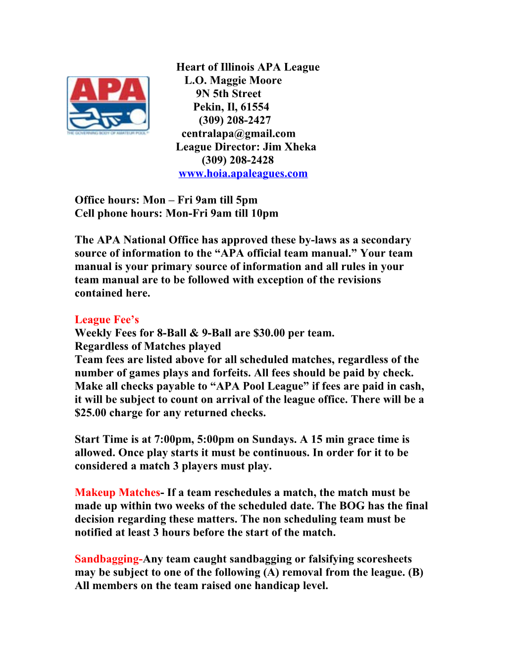 Heart of Illinois APA League