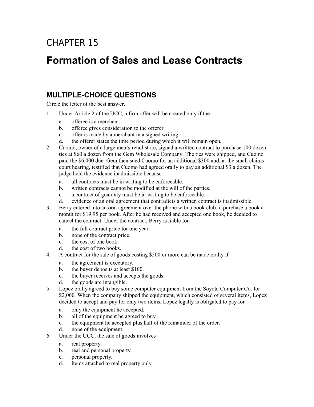 Formation of Sales and Lease Contracts