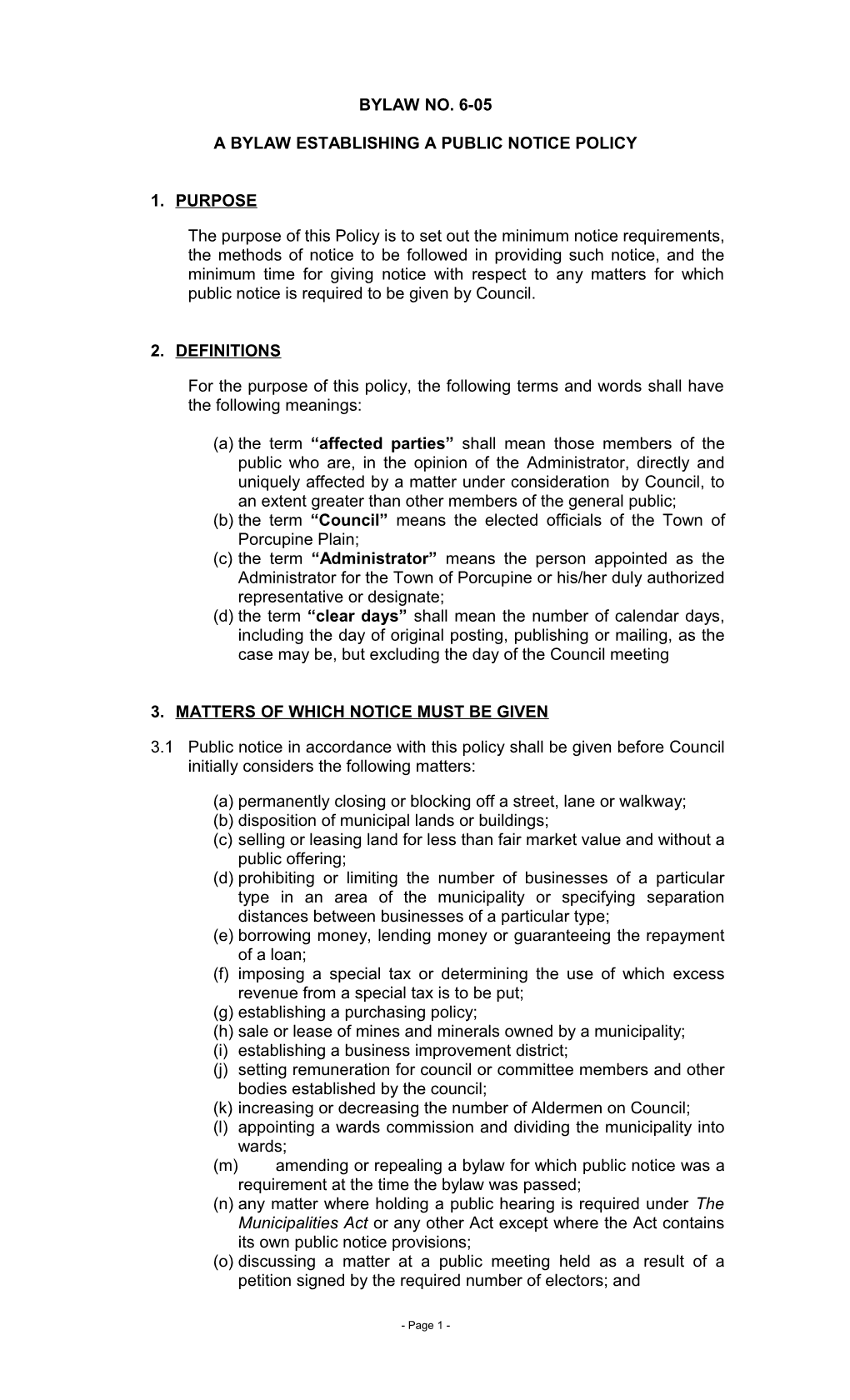 A Bylaw Establishing a Public Notice Policy