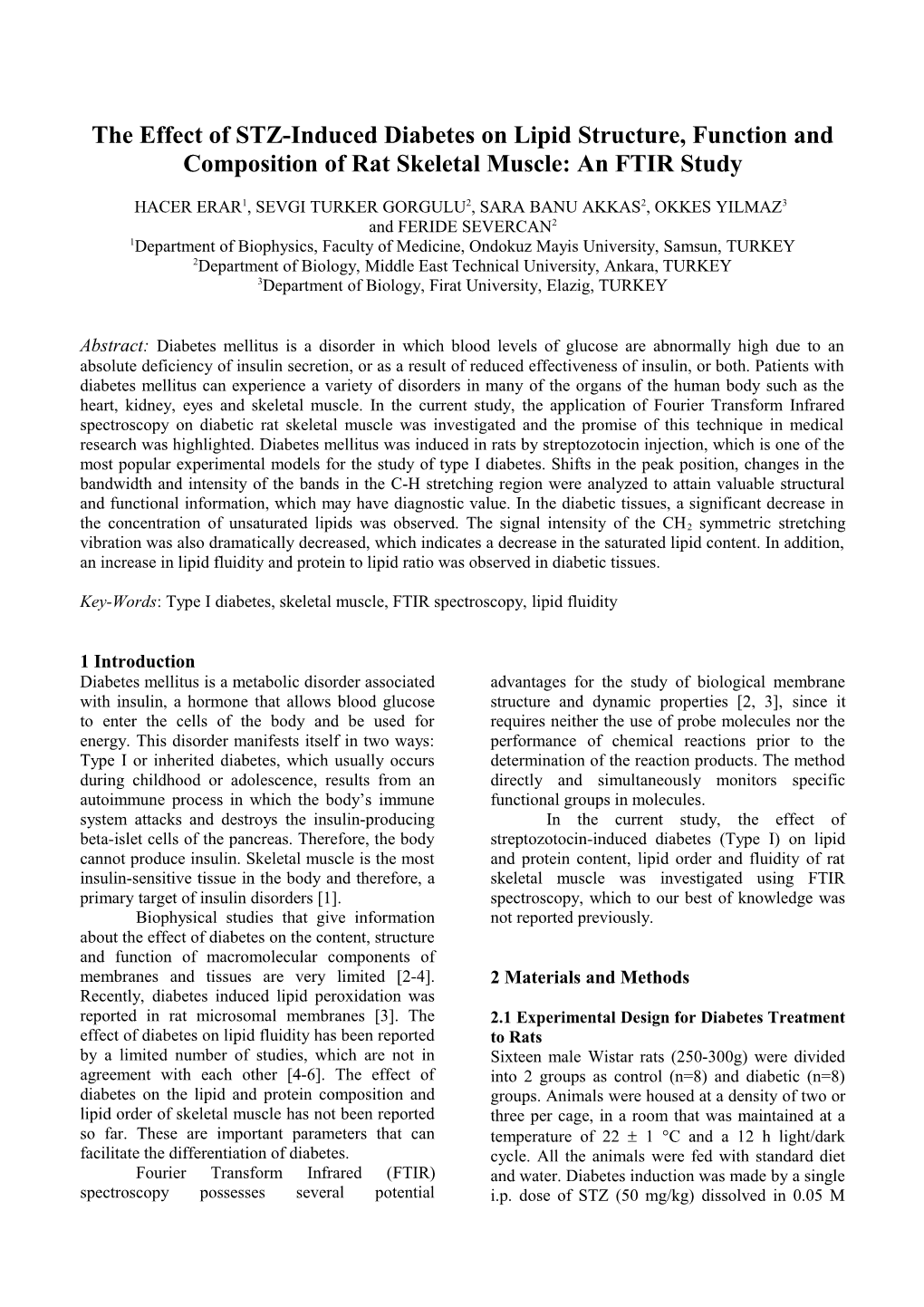 The Effect of Stz-Induced Diabetes on Lipids Structure, Function and Composition of Rat