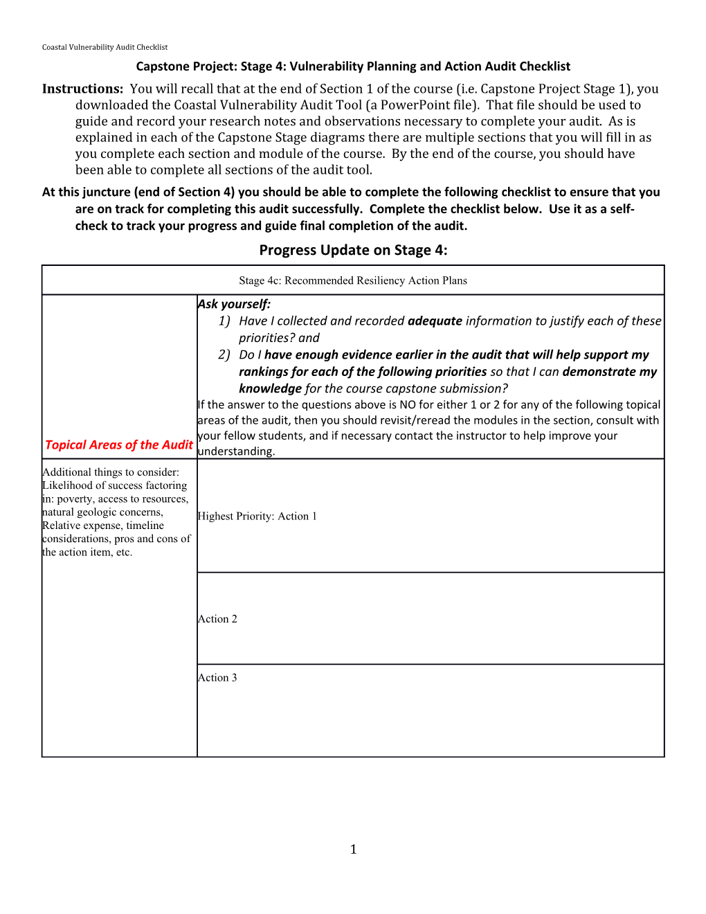 Capstone Project: Stage4: Vulnerability Planning and Action Audit Checklist