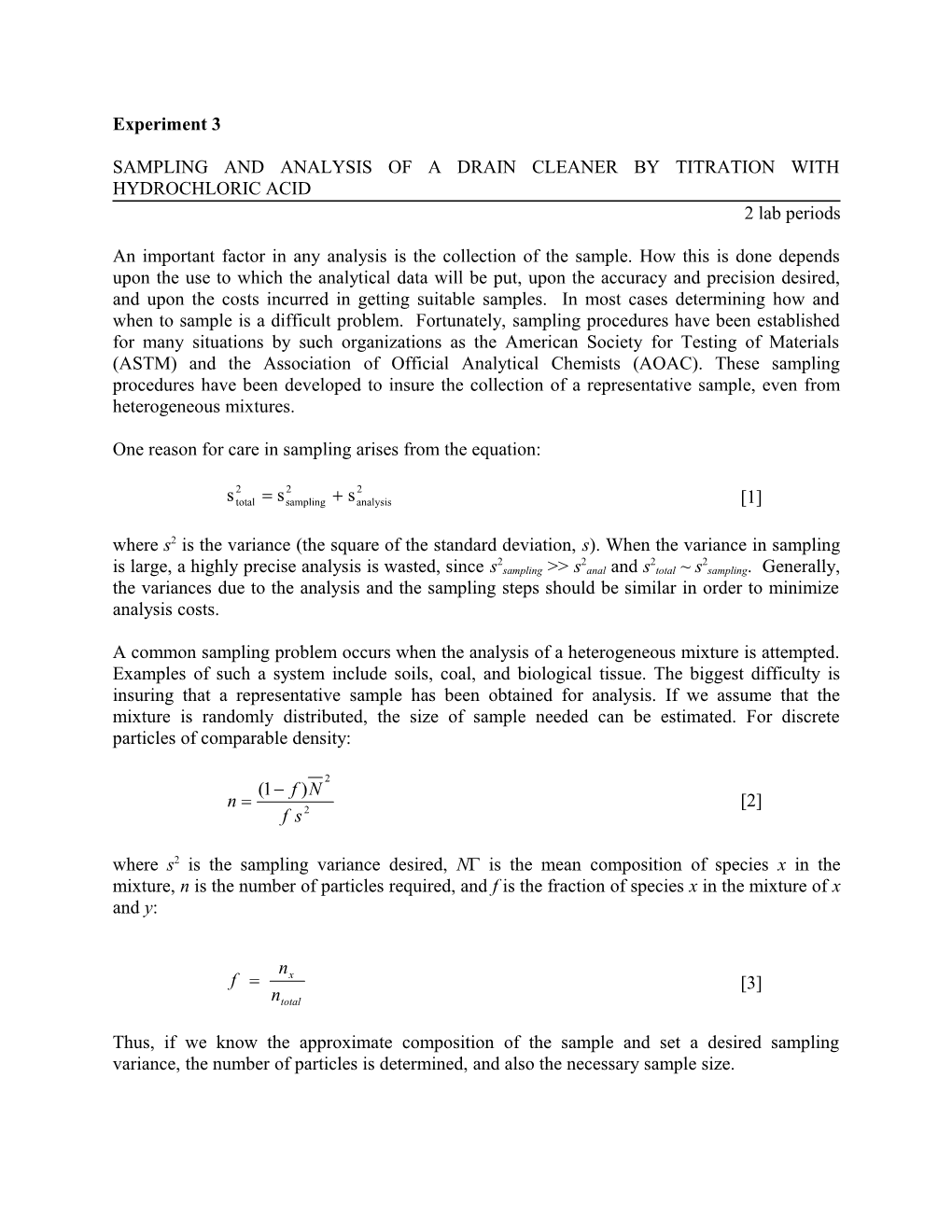 Sampling and Analysis of a Drain Cleaner by Titration with Hydrochloric Acid