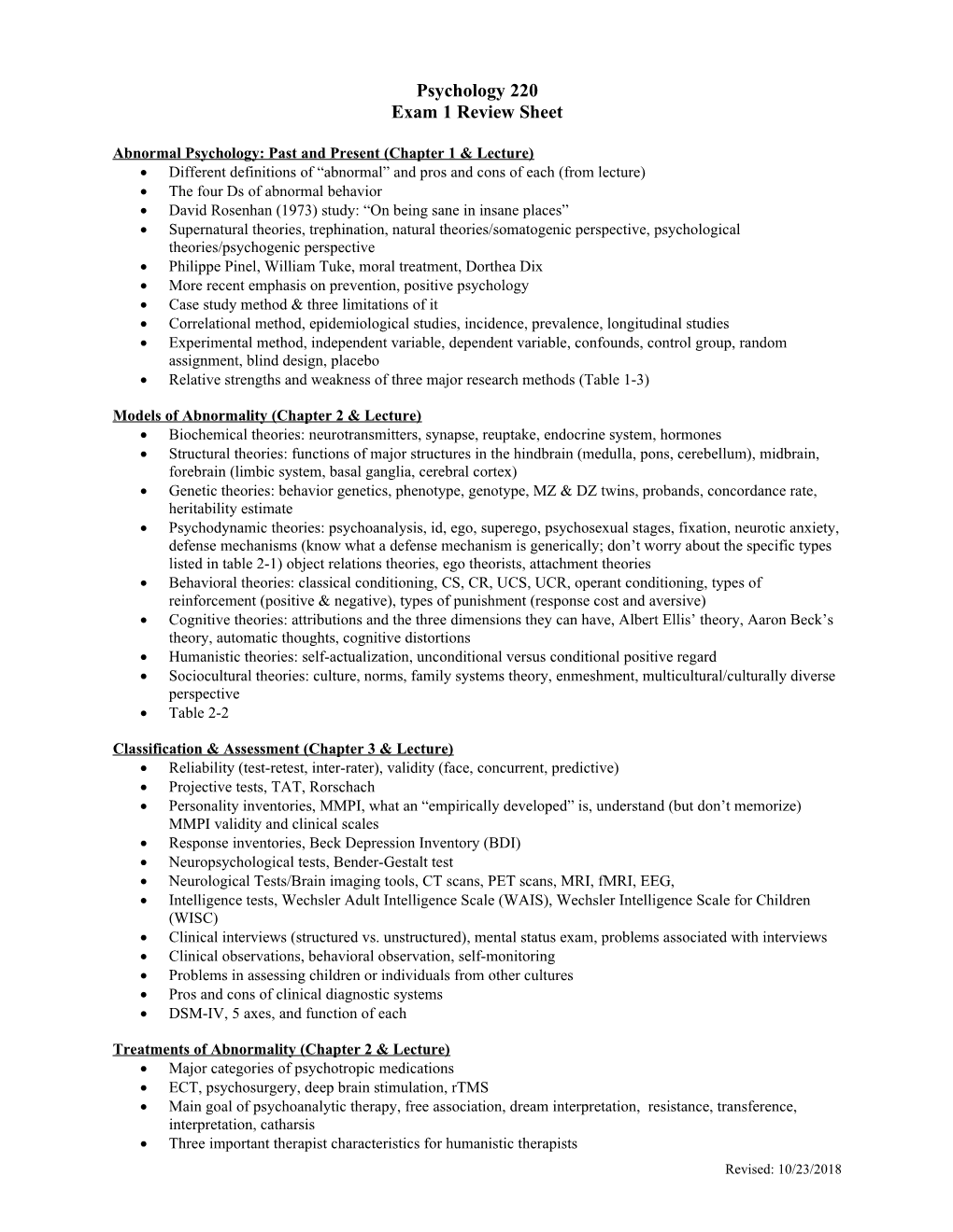 Abnormal Psychology: Past and Present (Chapter 1 & Lecture)