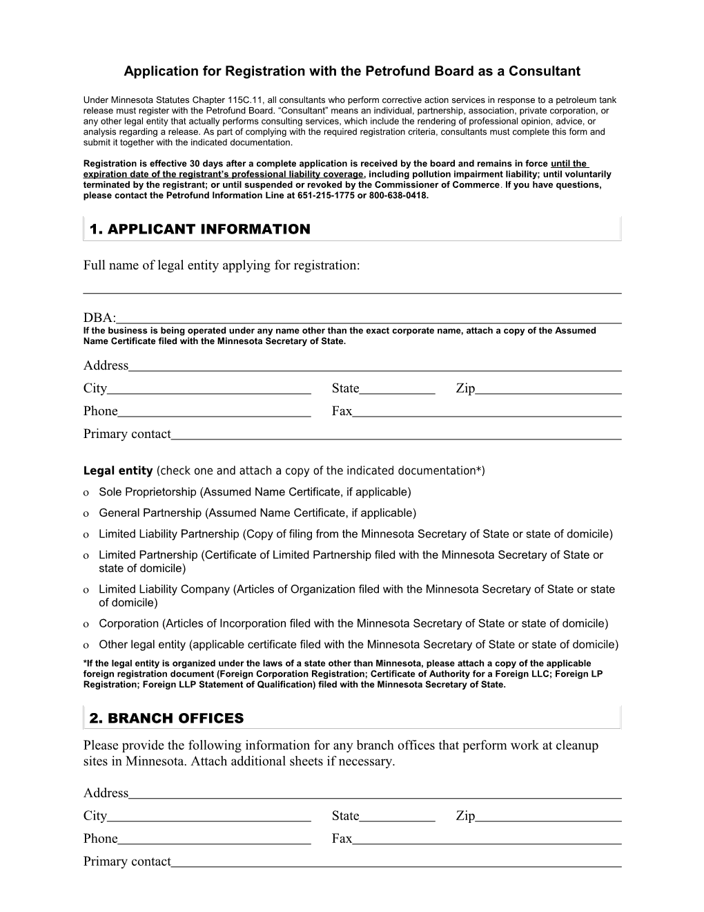 Application for Registration with the Petrofund Board As a Consultant