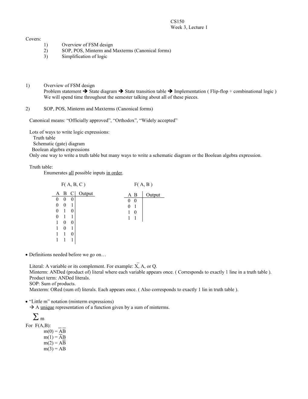 2)SOP, POS, Minterm and Maxterms (Canonical Forms)