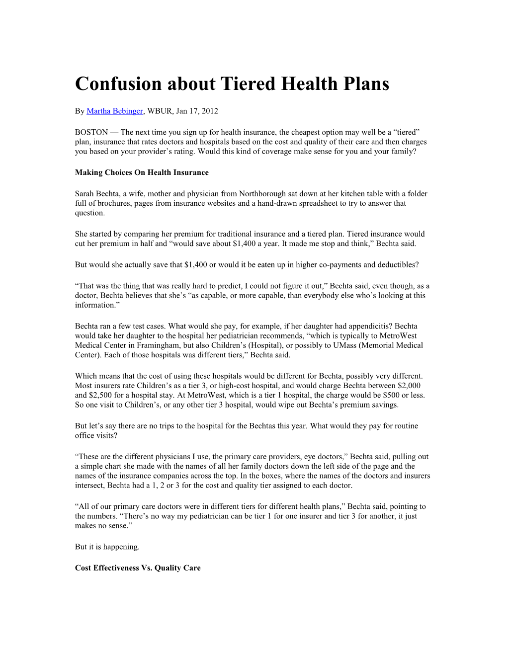 Confusion About Tiered Health Plans