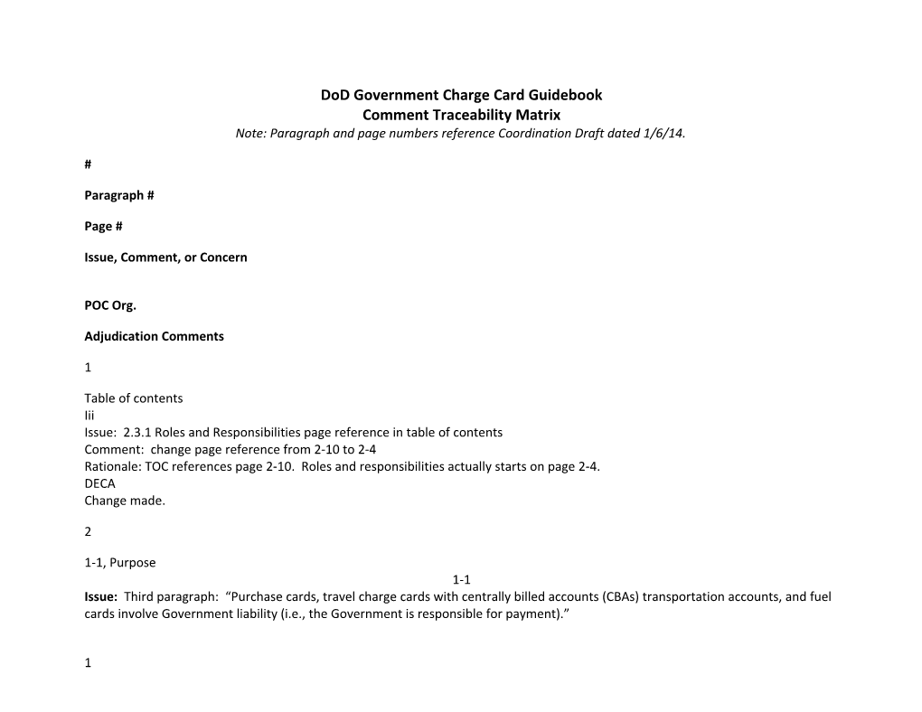 Dod Government Charge Card Guidebook Comment Traceability Matrix
