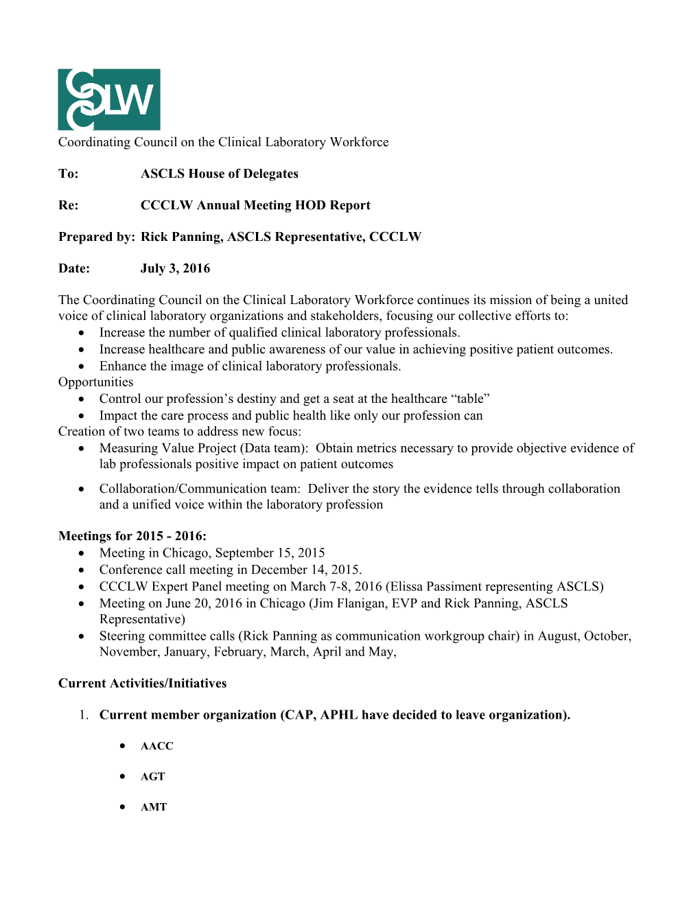 Coordinating Council on the Clinical Laboratory Workforce