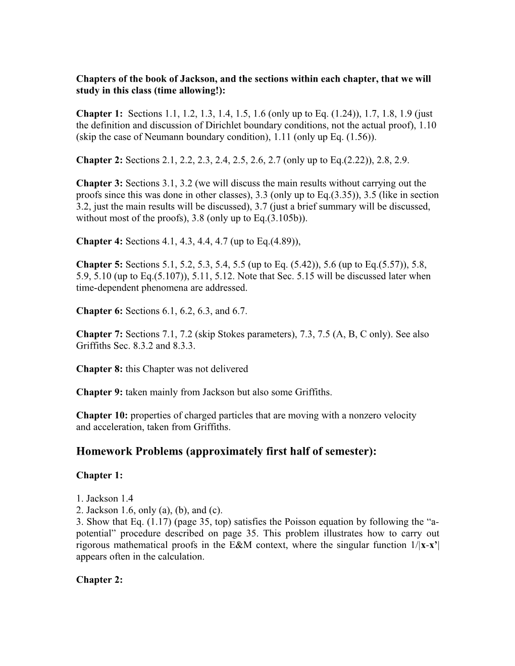 Chapters of the Book of Jackson, and the Sections Within Each Chapter, That We Will Study