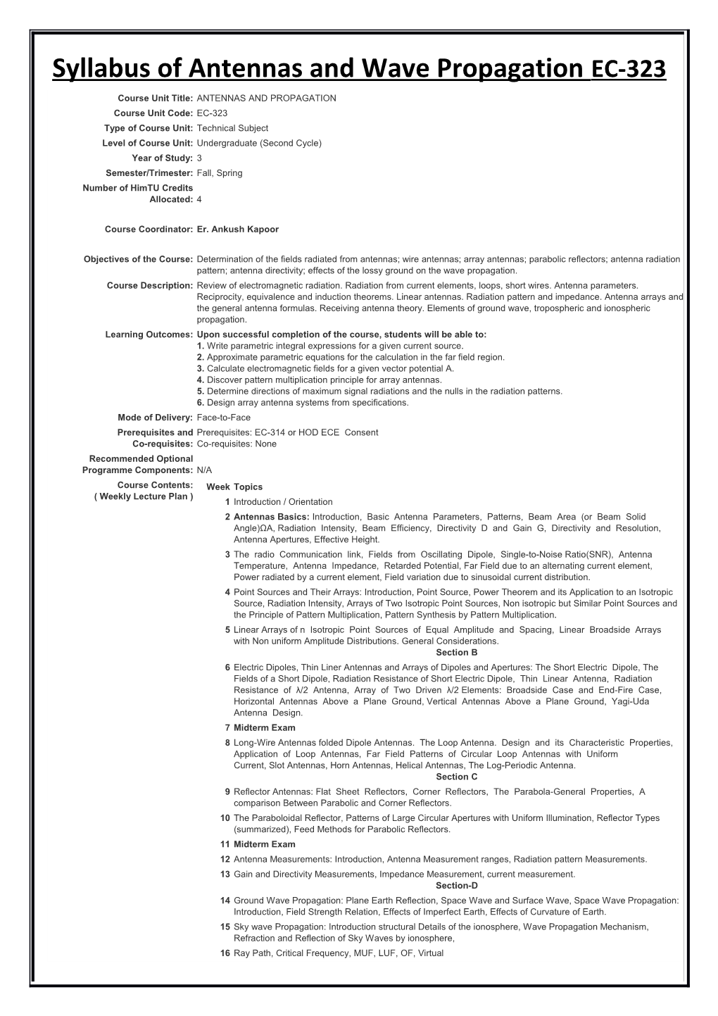 Syllabus of Antennas and Wave Propagationec-323