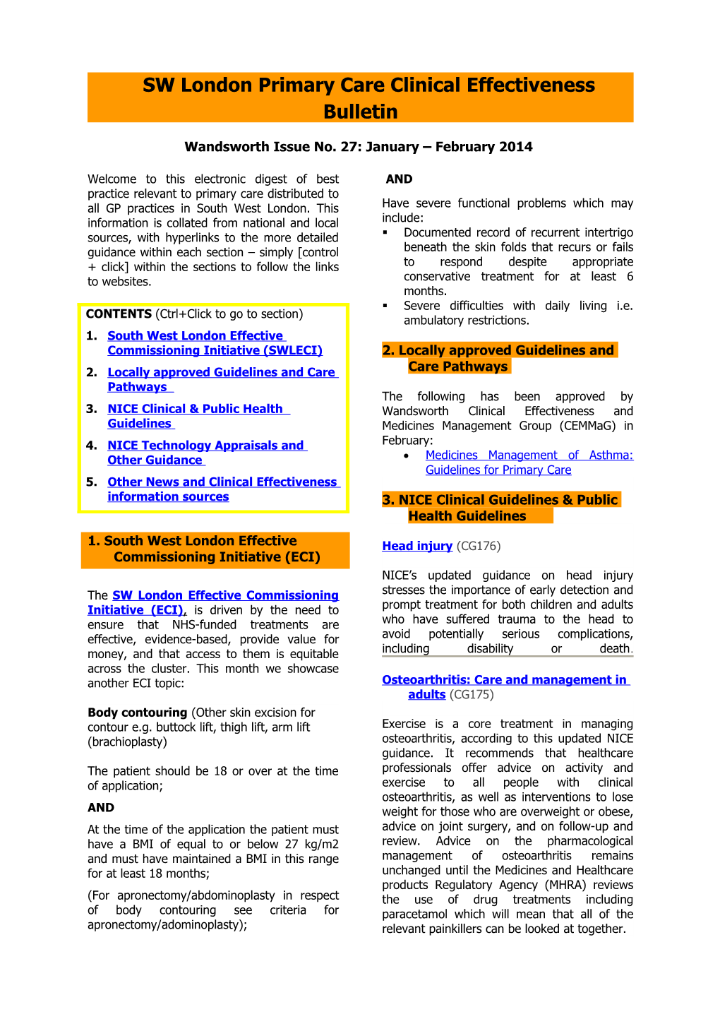 SWL Primary Care Bulletin Jan-Feb 2014