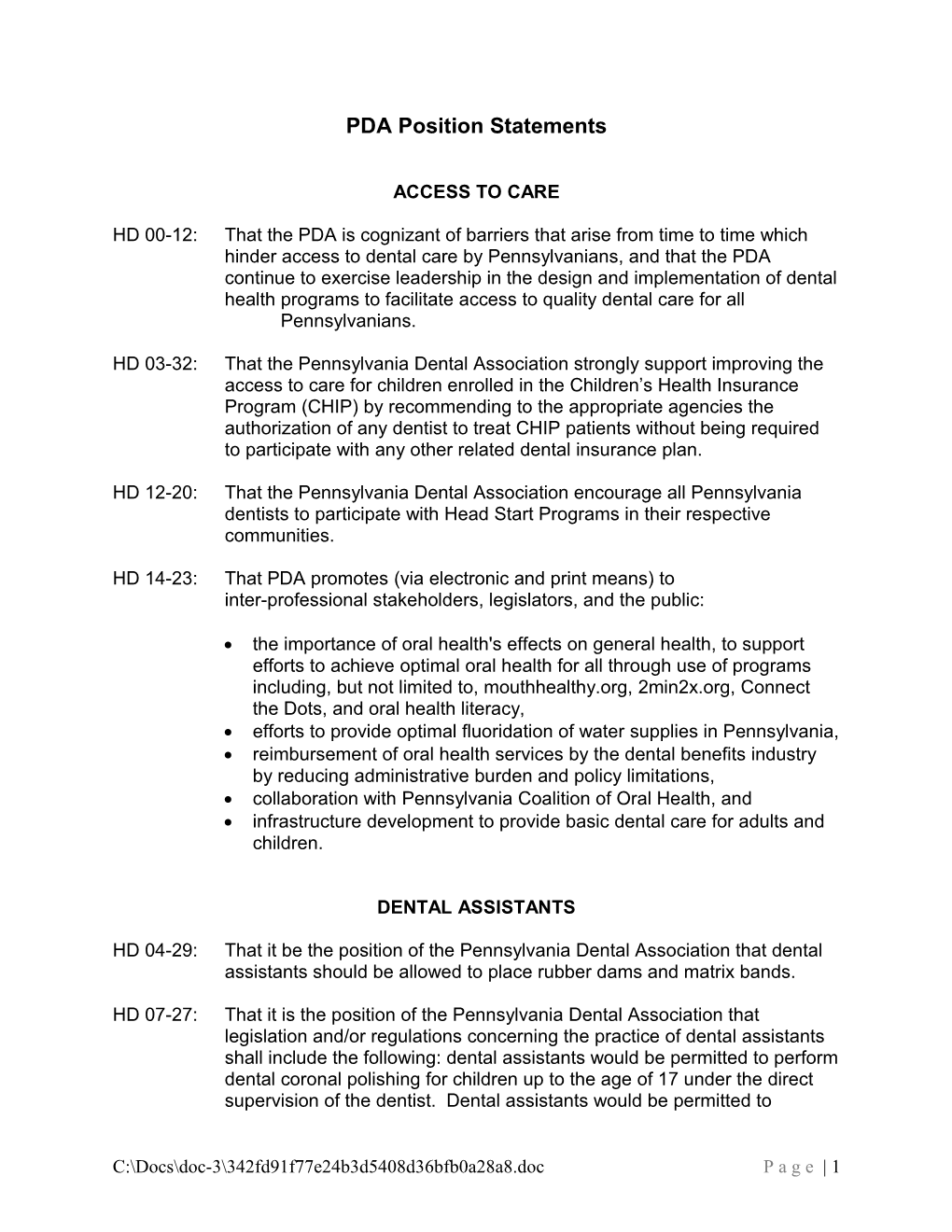 PDA Position Statements