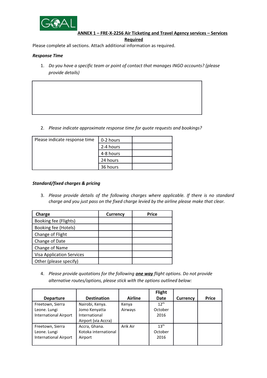 ANNEX 1 FRE-X-2256Air Ticketing and Travel Agency Services Services Required