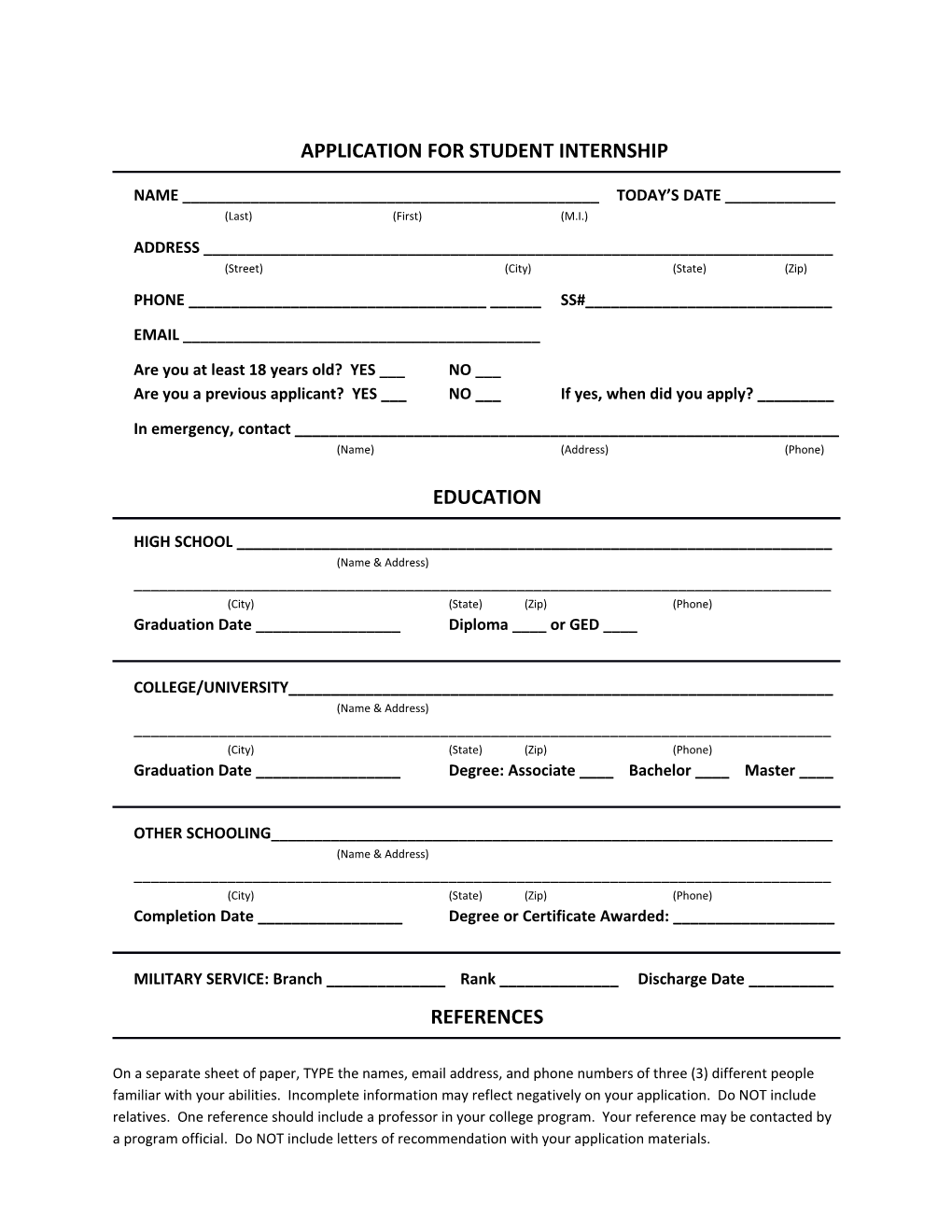 Application for Student Internship