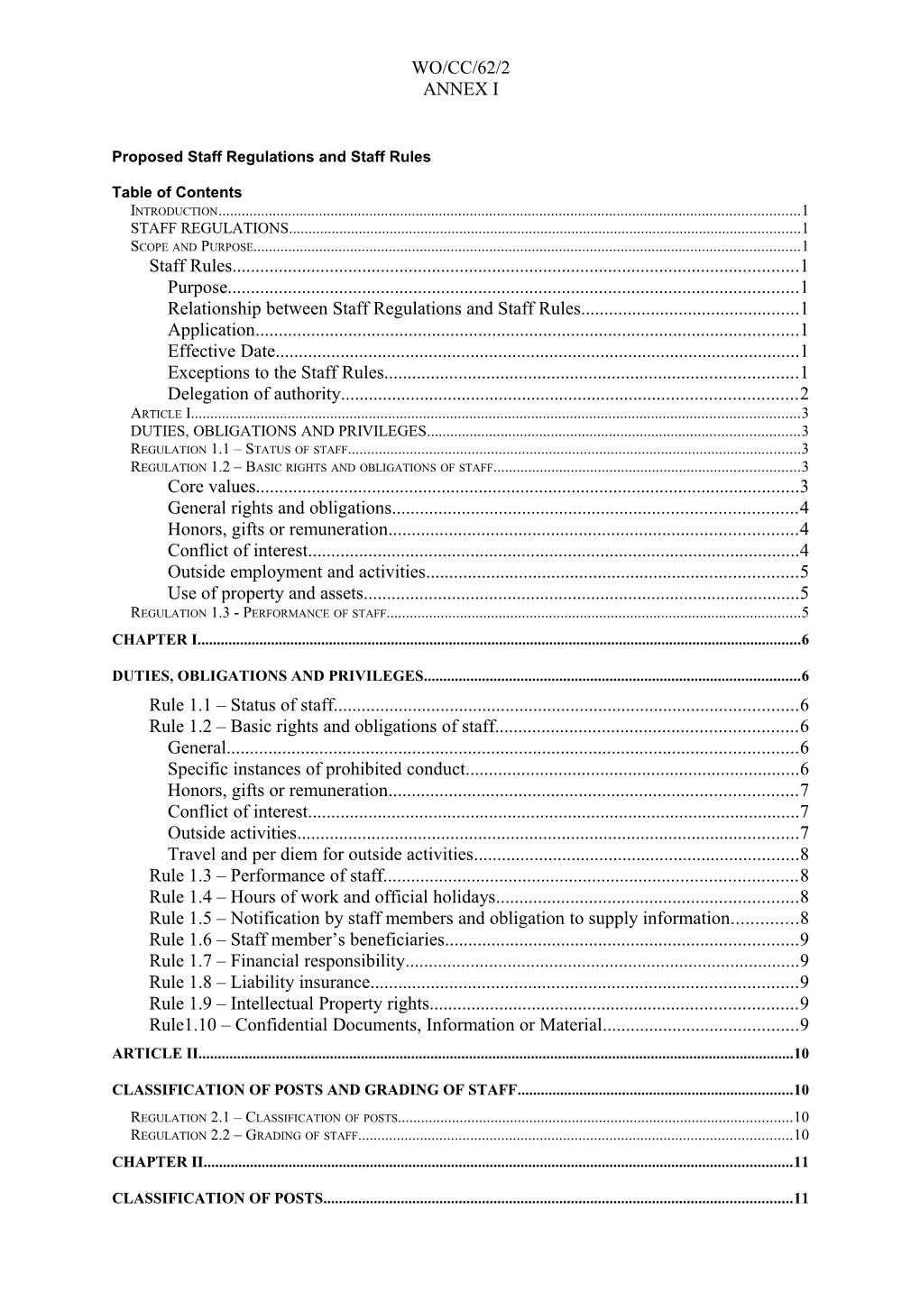 Proposed Staff Regulations and Staff Rules