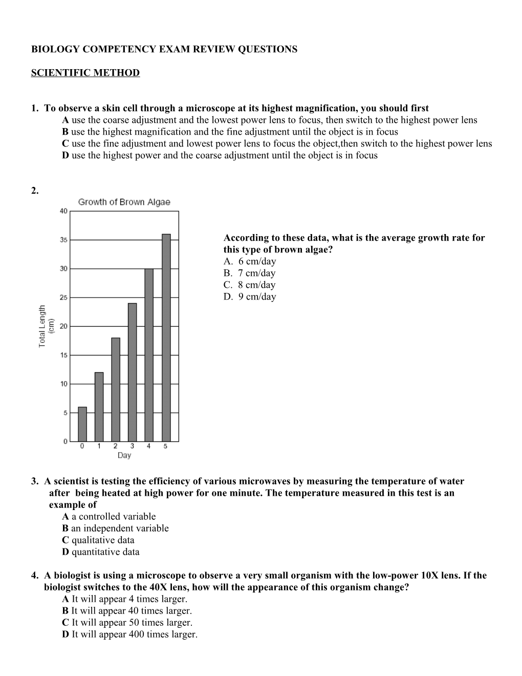 Biology Competency Exam Review Questions