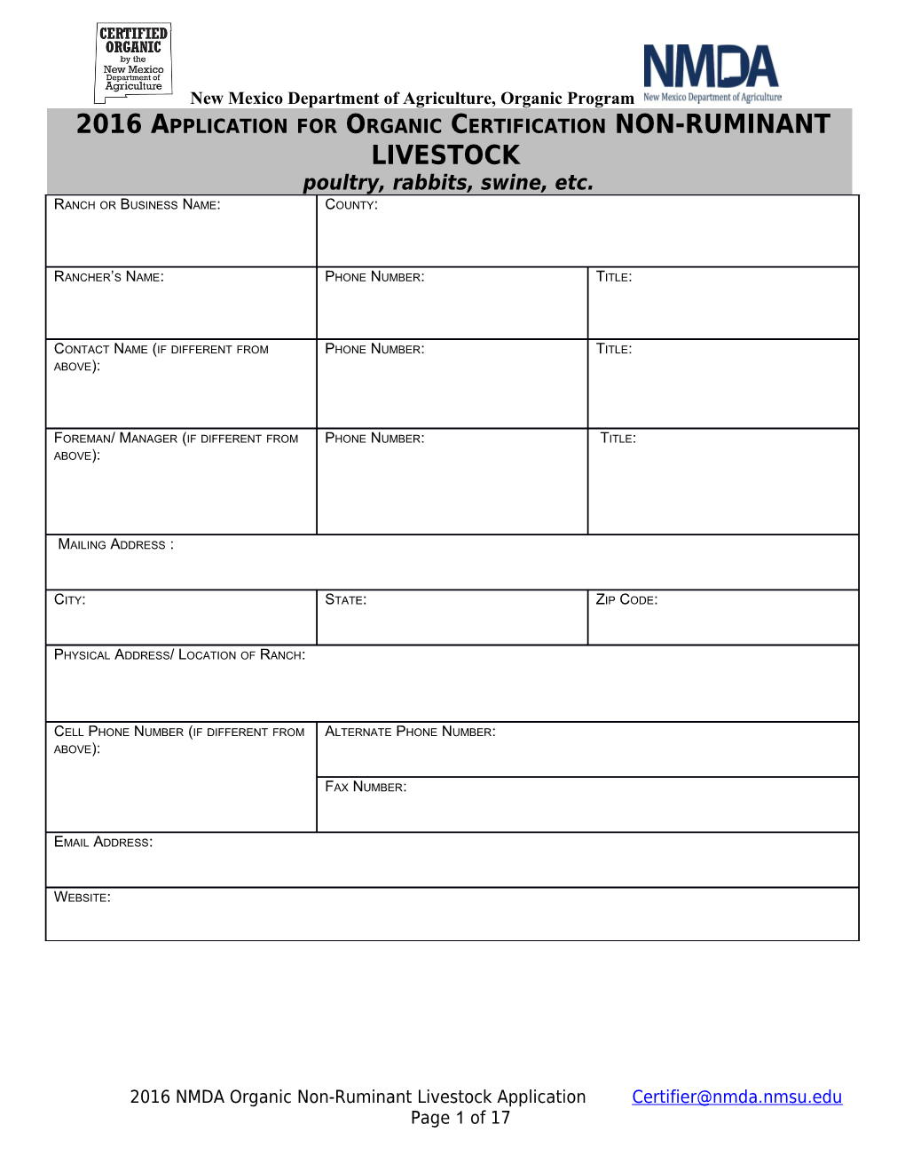 Application for Organic Certification