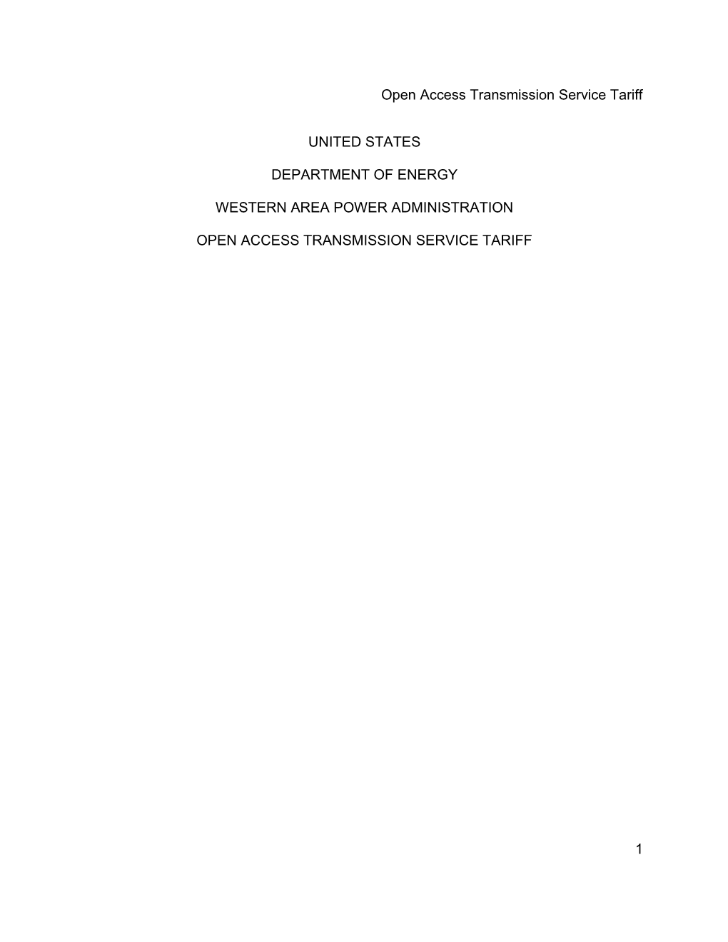 Open Access Transmission Service Tariff