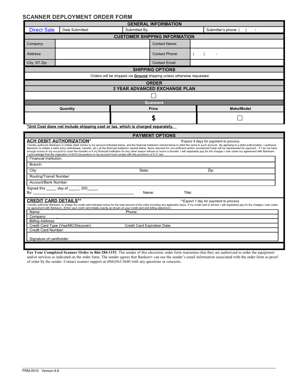 Scanner Deployment Order Form