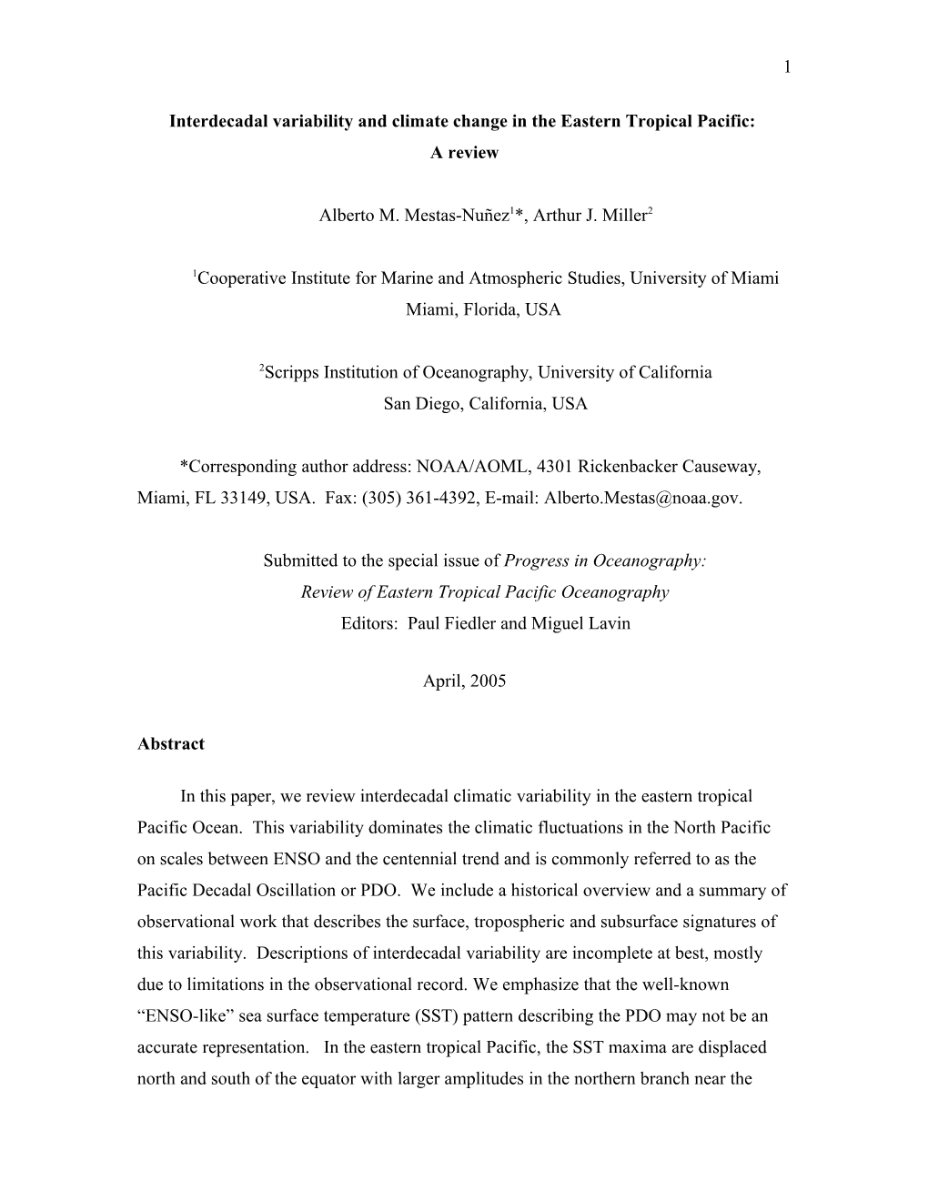 Interdecadal Variability and Climate Change in the Eastern Tropical Pacific