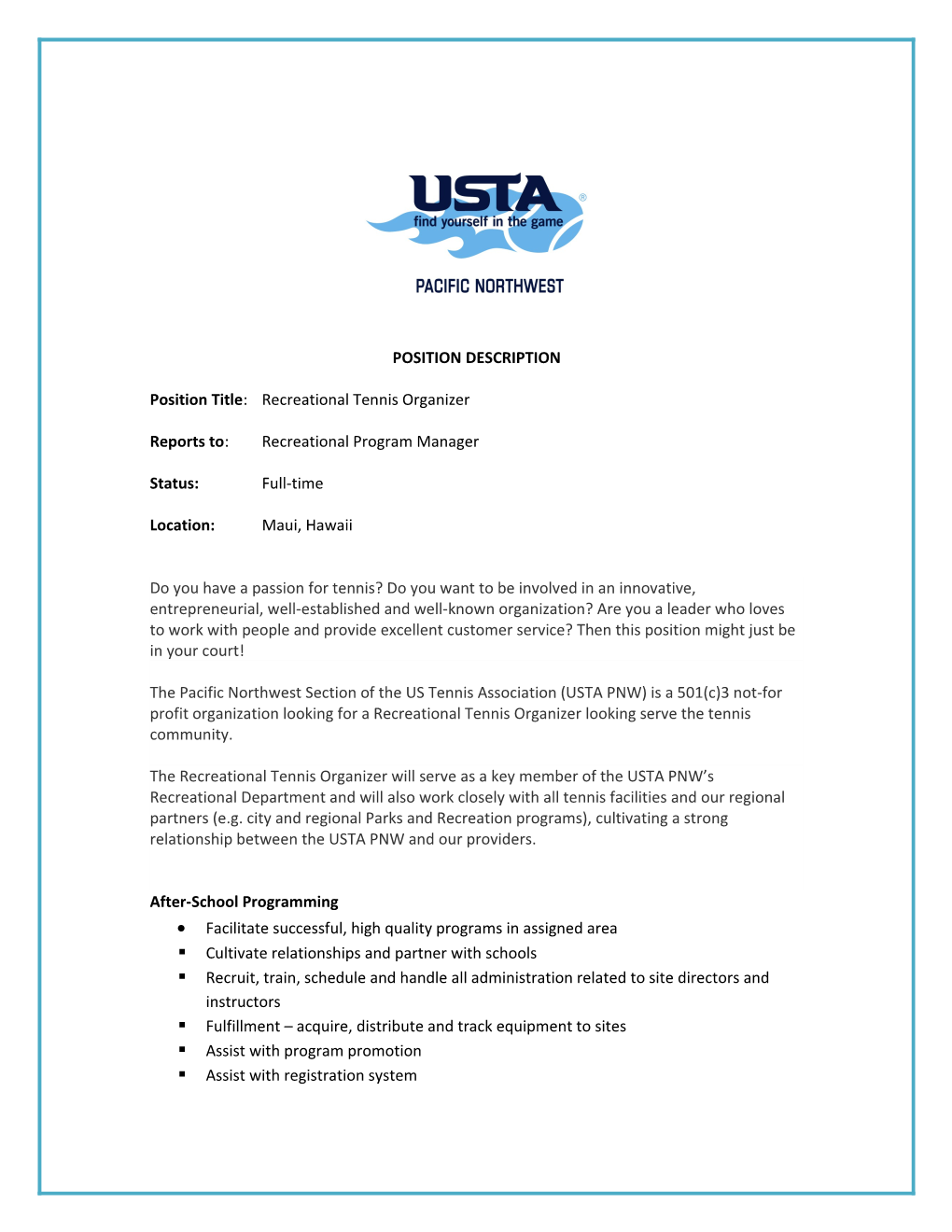 USTA /PNW Proposal