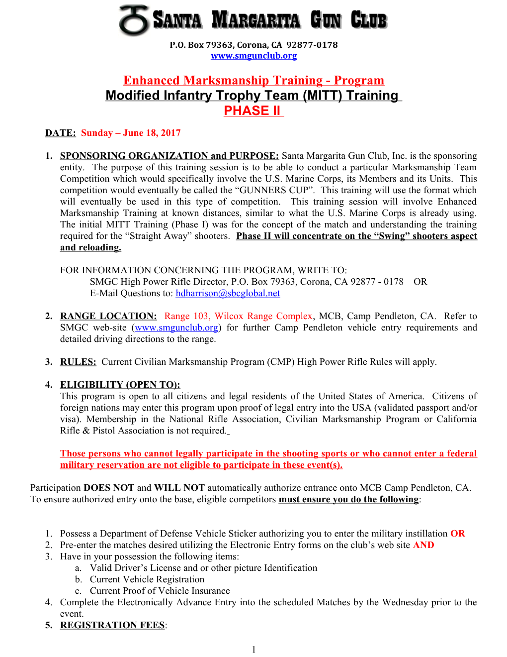 Monthly Registered 1250 Point Aggregate High Power Rifle Tournament Program