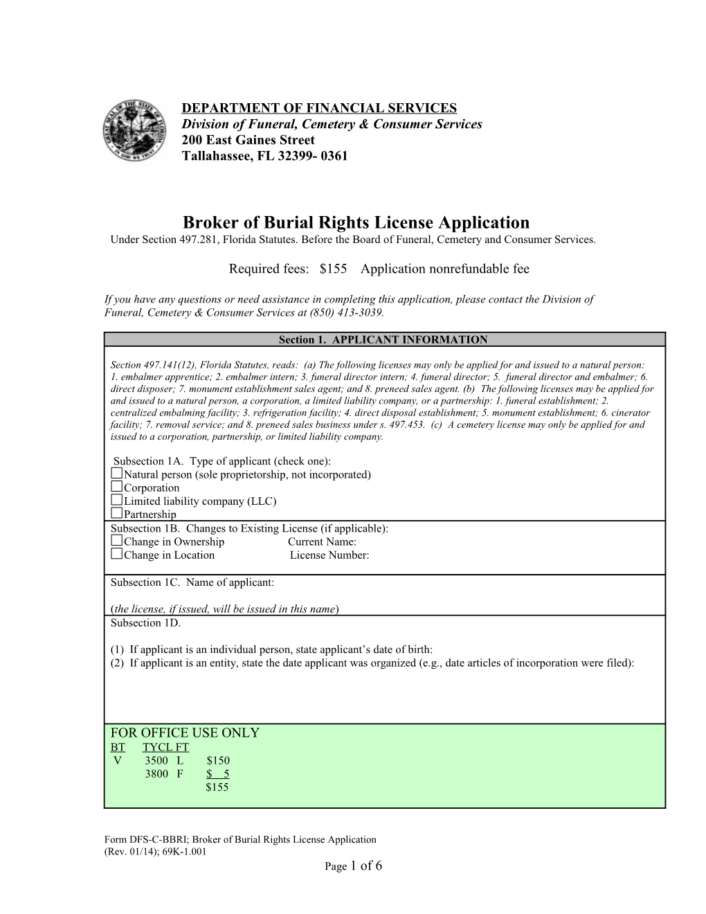 Broker of Burial Rights License Application