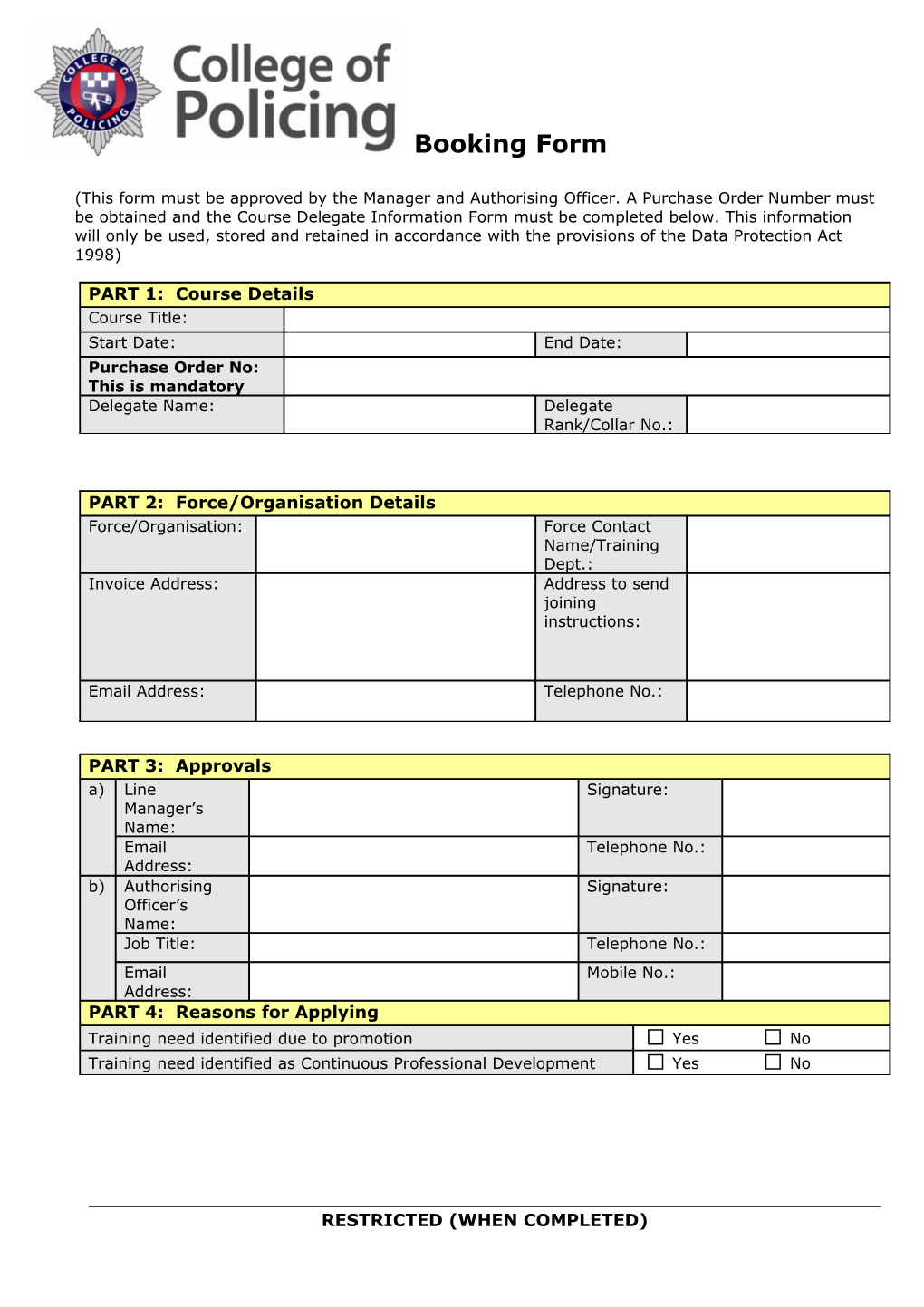 NPIA Course Booking Form