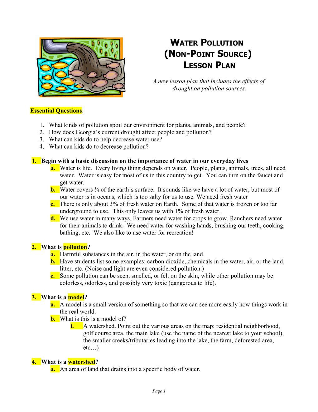 Enviroscape Non-Point Source Pollution Lesson Plan