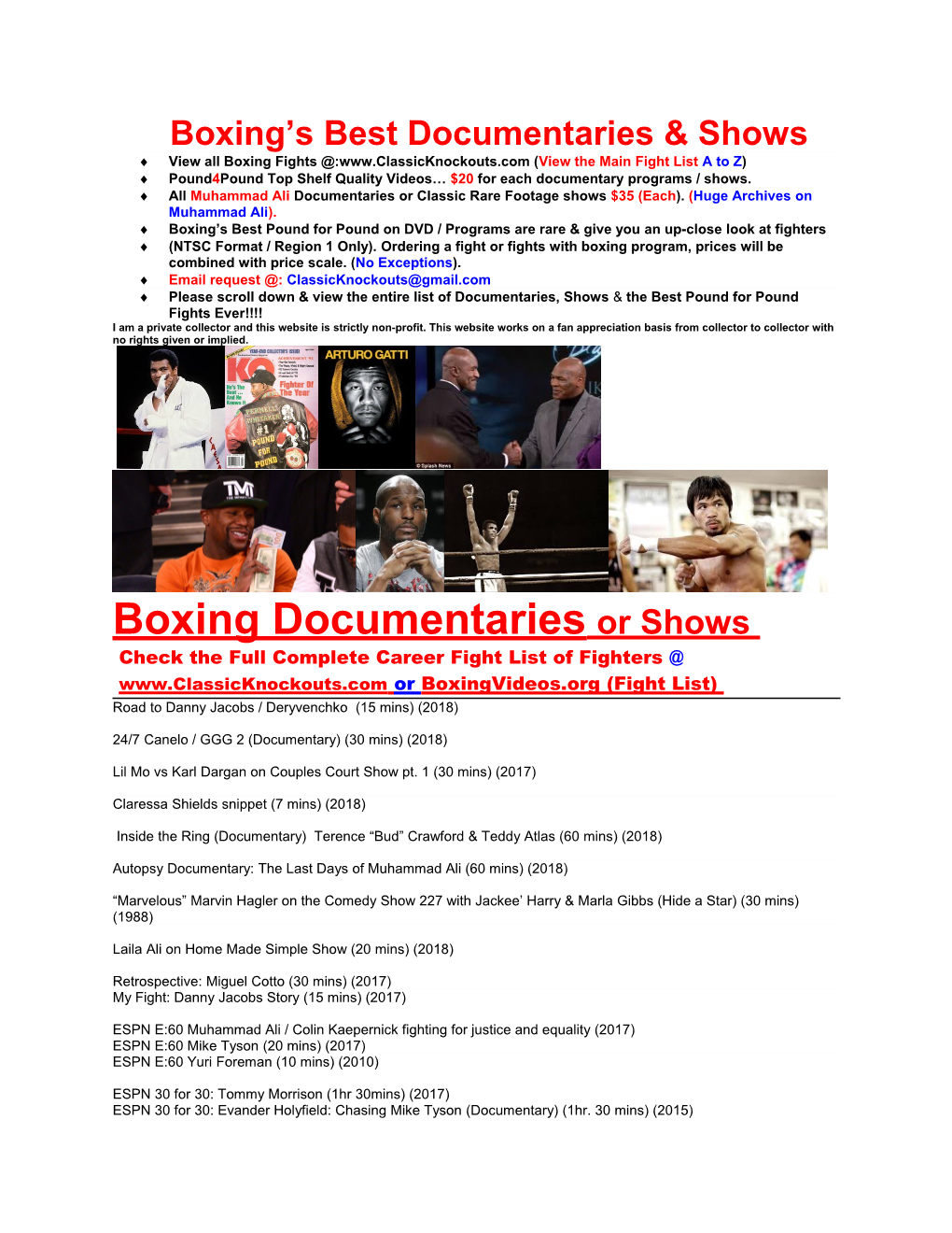 View All Boxing Fights : (View the Main Fight List a to Z)