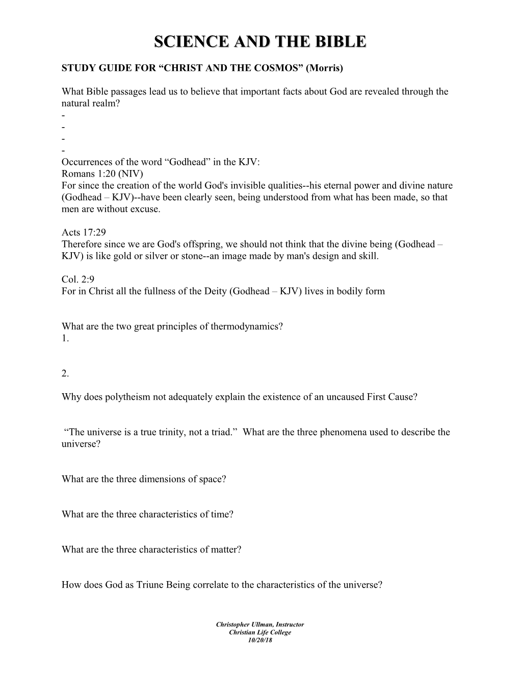 Occurrences of the Word Godhead in the KJV