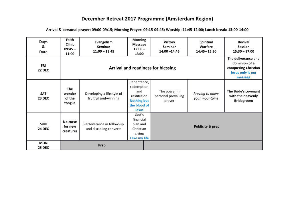 Decemberretreat 2017 Programme(Amsterdam Region)