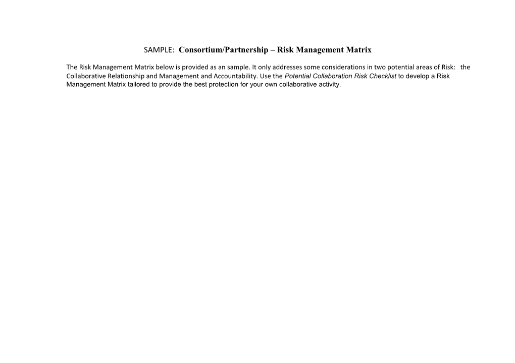 SAMPLE: Consortium/Partnership Risk Management Matrix