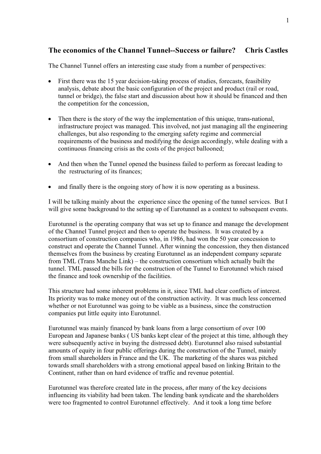 Development of the Channel Tunnel Business