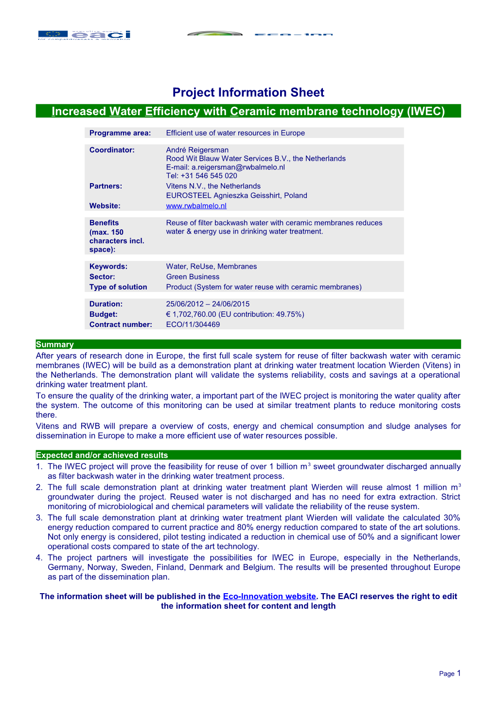 IWEC Project Information Sheet