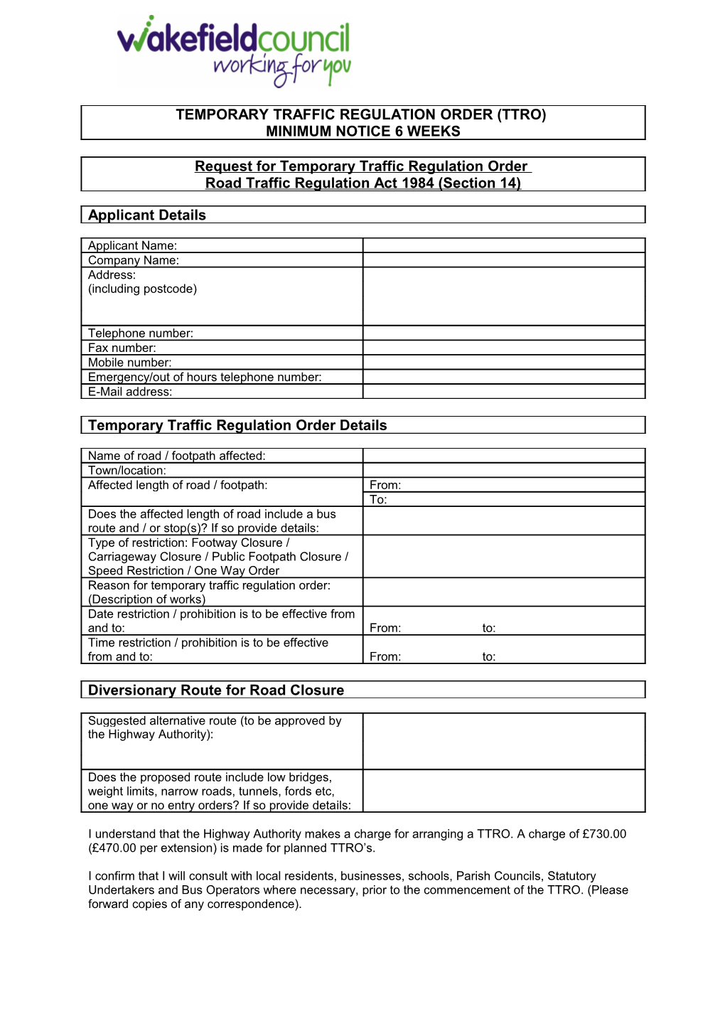 TTRO Application Form