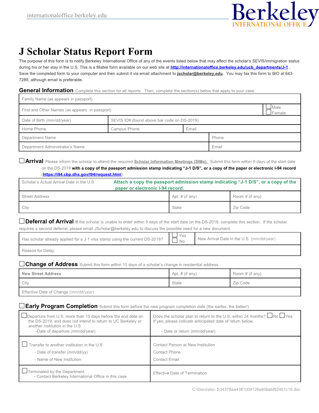 Scholar Status Report Form 1204