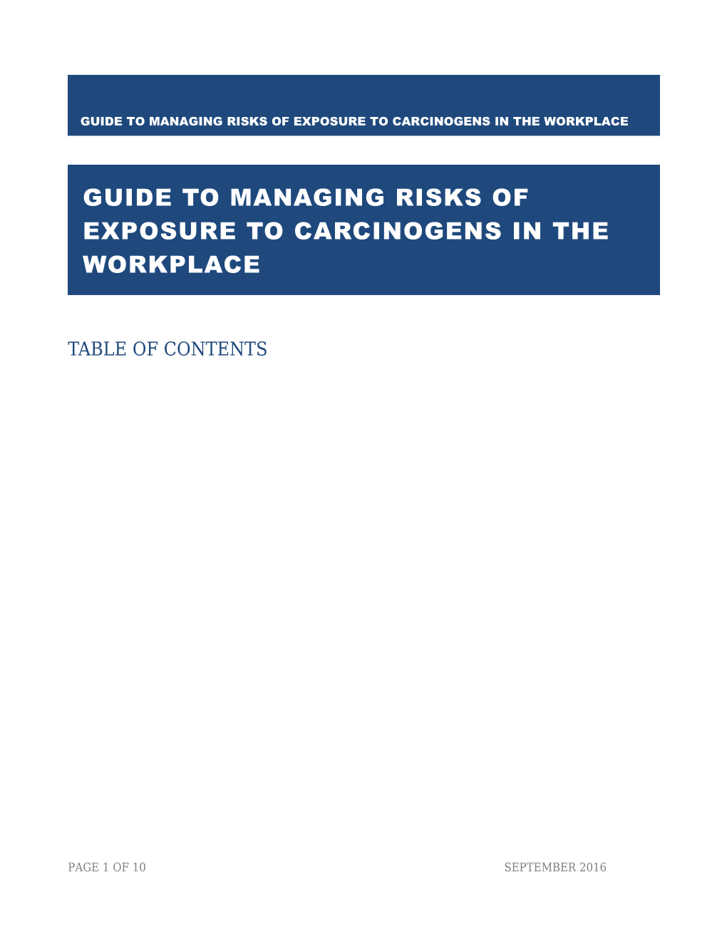 Guide to Managing Risks of Exposure to Carcinogens in the Workplace