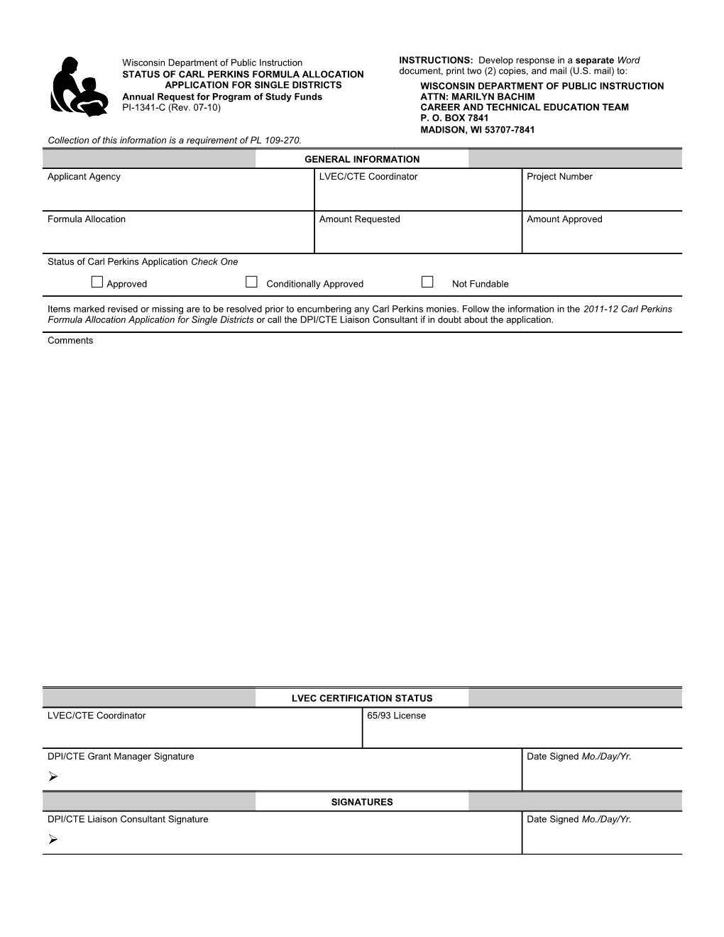 Status of Carl Perkinsformula Allocation Application for Single Districts