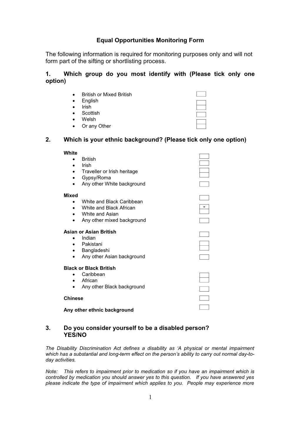 Ethnic Background Record Form