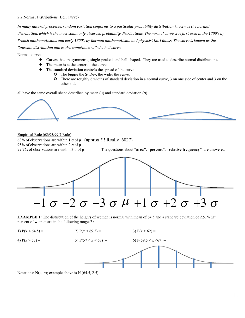 2.2 Normal Distributions (Bell Curve)