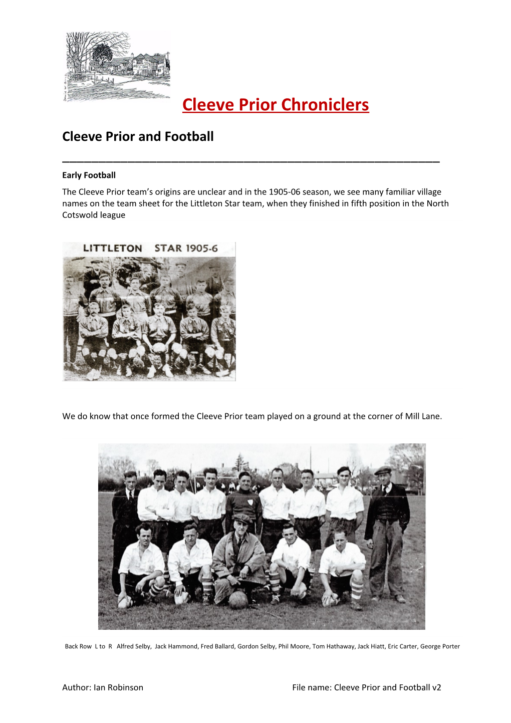 Cleeve Prior and Football ______